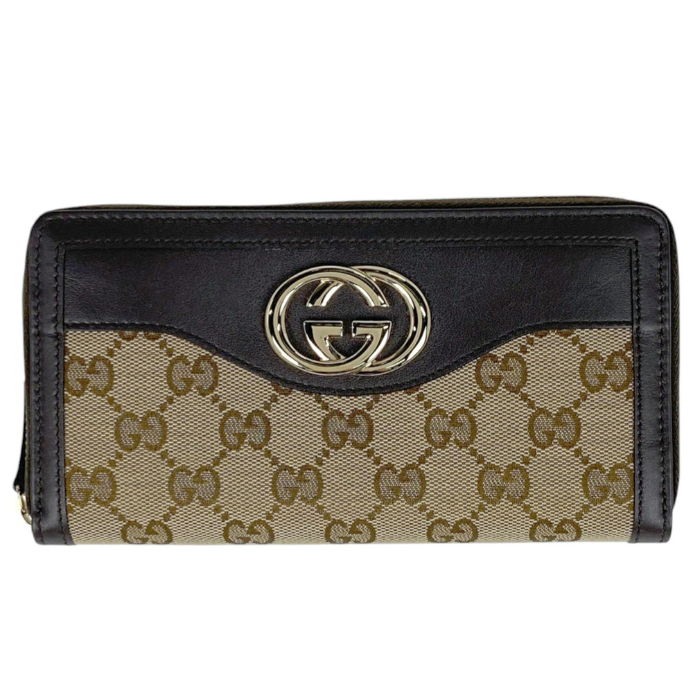Gucci GG Round Zip Long Wallet Sukey Canvas Beige Cream Brown